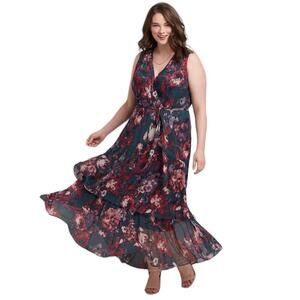 New Lane Bryant Womens 28 Purple Burgundy Crossover High-Low Maxi Dress